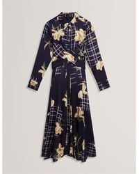 Ted Baker - Long Sleeve Print Midi Wrap Dress - Lyst