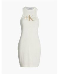 Calvin Klein - Slim Ribbed Monogram Tank Dress - Lyst