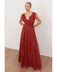 Anaya with love - Recycled Plunge Neck Waterfall Ruffle Maxi Dress - Lyst