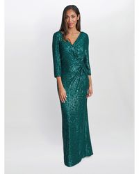Gina Bacconi - Jacynda Sequin 3/4 Sleeve Wrap Dress - Lyst