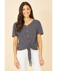 Yumi' - Striped Jersey Button Detail Top - Lyst
