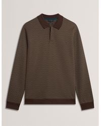 Ted Baker - Jacquard Long Sleeve Polo Shirt - Lyst