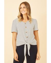 Yumi' - Striped Jersey Button Detail Top - Lyst