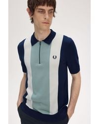 Fred Perry - Vertical Stripe Zipped Short-Sleeve Polo Shirt - Lyst
