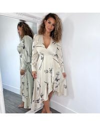 AX Paris - Floral Printed Wrap Over Long Sleeve Dress - Lyst