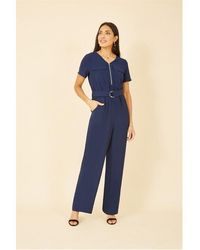 Yumi' - Navy Utility Jumpsuit With Zip Detail - Lyst
