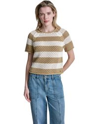 DKNY - Short Sleeve Raglan Stripe Pointelle Sweater - Lyst