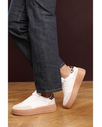 Where's That From - Low Wedge Lace Up Trainer With Leopard Print Heel Detail - Lyst