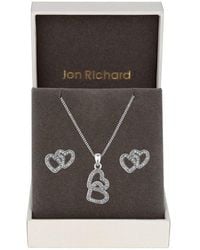 Jon Richard - Rhodium Plated Cz Heart Pendant Set - Lyst