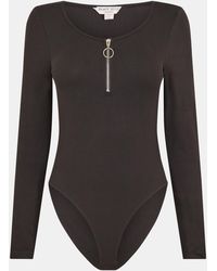 Brave Soul - Long Sleeve Bodysuit With Quarter Zip - Lyst