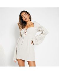 I Saw It First - Woven Lace Up Puff Sleeve Mini Dress - Lyst