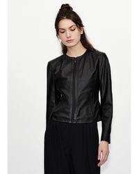 ARMANI EXCHANGE - Faux Leather Long Sleeve Leather Jacket - Lyst