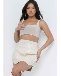 Missy Empire - Faux Leather Curved Hem Cut-Out Mini Skirt - Lyst