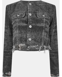 DIESEL - De-Graffy-Fsh Cropped Cotton Long Sleeve Collarless Denim Jacket - Lyst