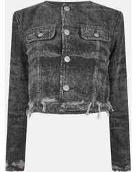 DIESEL - De-Graffy-Fsh Cropped Cotton Long Sleeve Collarless Denim Jacket - Lyst