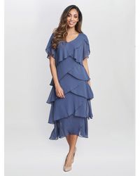 Gina Bacconi - Fleur Midi V Neck Tier Dress - Lyst
