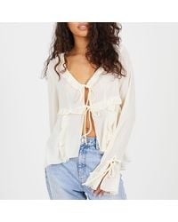 Brave Soul - Bs Long Sleeve Frill Top With Front Tie Detail - Lyst