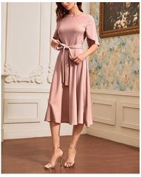 Shorso - Flounce Sleeve Pleated Belted Dress - Lyst