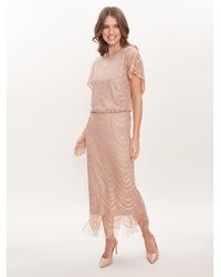 Gina Bacconi - Arleen Long Blouson Fringe Hem Dress - Lyst