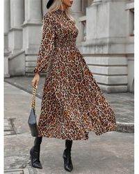 Shorso - Leopard Print Maxi Belted Dress - Lyst