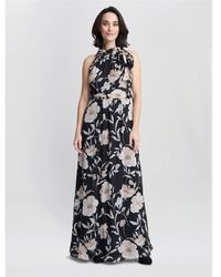 Gina Bacconi - Printed Maxi Dress With Tie Neckline - Lyst