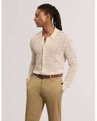 Ted Baker - Geo Polo Long-Sleeve Fine Knit Shirt - Lyst