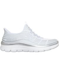 Skechers - Mesh Bungee Glitter Print Slip On Trainers - Lyst