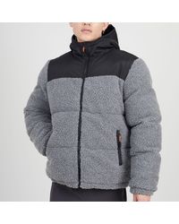 Brave Soul - Borg Puffer Jacket With Contrast Fabric Upper & Hood - Lyst