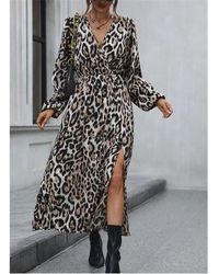 Shorso - Leopard Print Split Thigh Maxi Dress - Lyst