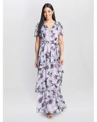 Gina Bacconi - Ruby Printed Tiered Maxi Dress With Belt - Lyst