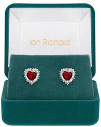 Jon Richard - Rhodium Plated Cz Ruby Heart Stud Earrings - Lyst