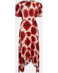 AX Paris - Rust Printed Puff Sleeve Zig Zag Hem Pleated Midi Dress - Lyst