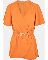 AX Paris - Short Sleeve Wrap Belted Top - Lyst
