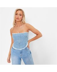 I Saw It First - Corset Detail Frayed Denim Top - Lyst