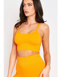 Missy Empire - Seamless Ribbed Scoop Neck Double Strap Crop Top - Lyst