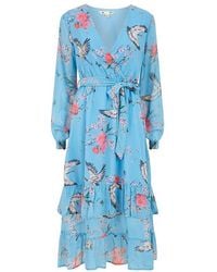 Yumi' - Crane Print Midi Wrap Dress - Lyst