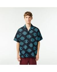 Lacoste - Globe Print Cotton Short Sleeve Relaxed Fit Shirt - Lyst