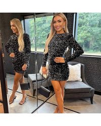AX Paris - Velvet Sequin Long Sleeve Bodycon Mini Dress - Lyst
