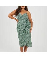 Brave Soul - Plus Size Knot Front Strappy Midi Dress With Floral Print - Lyst