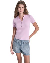 DKNY - Jeans Short Sleeve Rib Polo W/ Logo Rhinestone Buttons - Lyst