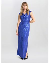 Gina Bacconi - Justina Foil Print Cowl Neck Maxi Dress - Lyst