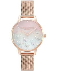 Olivia Burton Glitter Dial 30mm White Rose Gold Mesh Watch in Pink Lyst UK