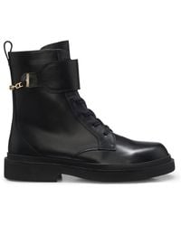 BOSS - Leather Ankle Boots With-Tonne Buckle Hardware (Eleri) - Lyst