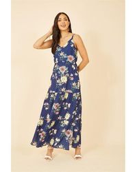 Yumi' - Navy Floral Strappy Tiered Maxi Dress - Lyst