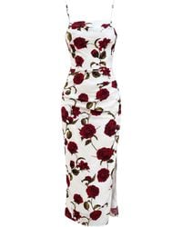 AX Paris - Rose Printed Ruched Side Strappy Midi Dress - Lyst