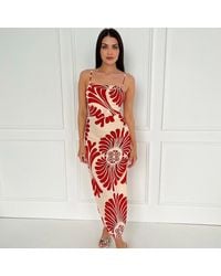 AX Paris - Abstract Print Cowl Neck Ruched Side Strappy Midi Dress - Lyst