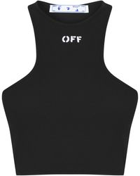 Off-White c/o Virgil Abloh - Stamp Cotton Sleeveless Round Neck Crop Top - Lyst