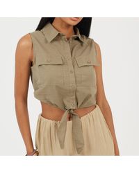Brave Soul - Sleeveless Collared Top With Tie Detail - Lyst