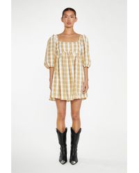 Glamorous - Cream Check Square-Neck Smock Mini-Dress - Lyst