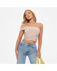 I Saw It First - One Shoulder Drape Double Layered Crop Top - Lyst